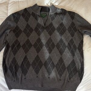 David Taylor Men's Zip Up Argyle Sweater - Dark Gray